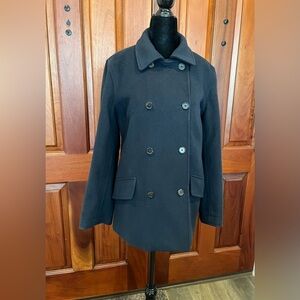 J Crew Size Petite M Navy Blue Wool Nylon Cashmere Double Breasted Pea Coat
